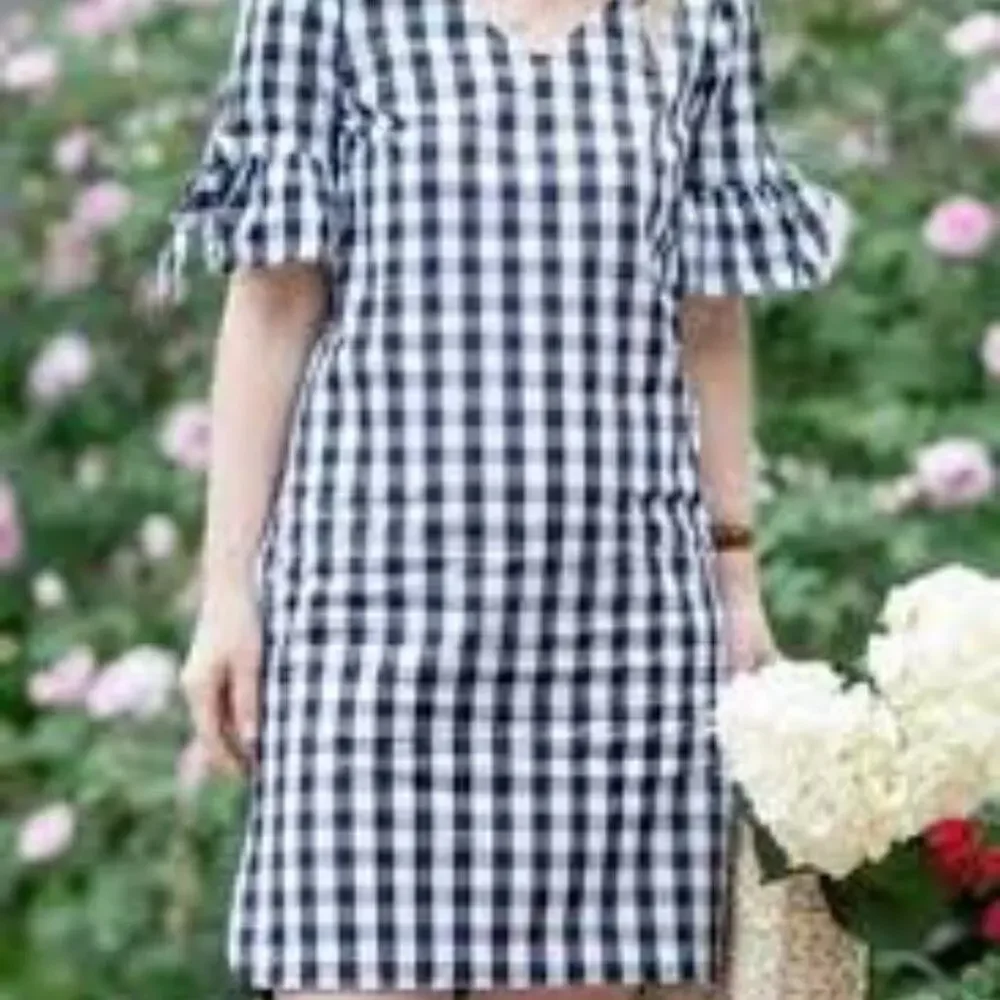 J. Crew Black White Gingham Tie-sleeve Dress Spring Cottage Core Size Small